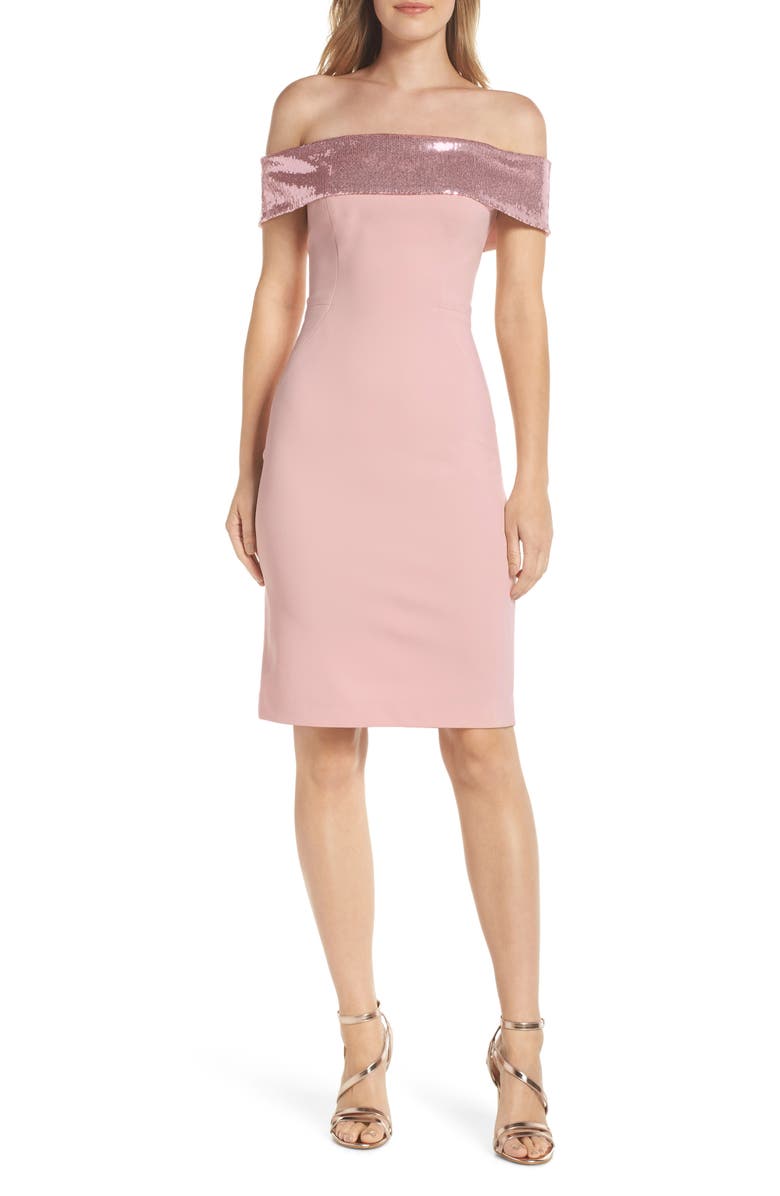 Eliza J Off the Shoulder Sequin Foldover Dress, Main, color, 