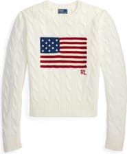 Polo Ralph Lauren Flag Intarsia Cable Stitch Crewneck Sweater