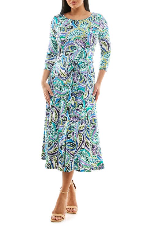 Crewneck Three-Quarter Sleeve Midi Dress