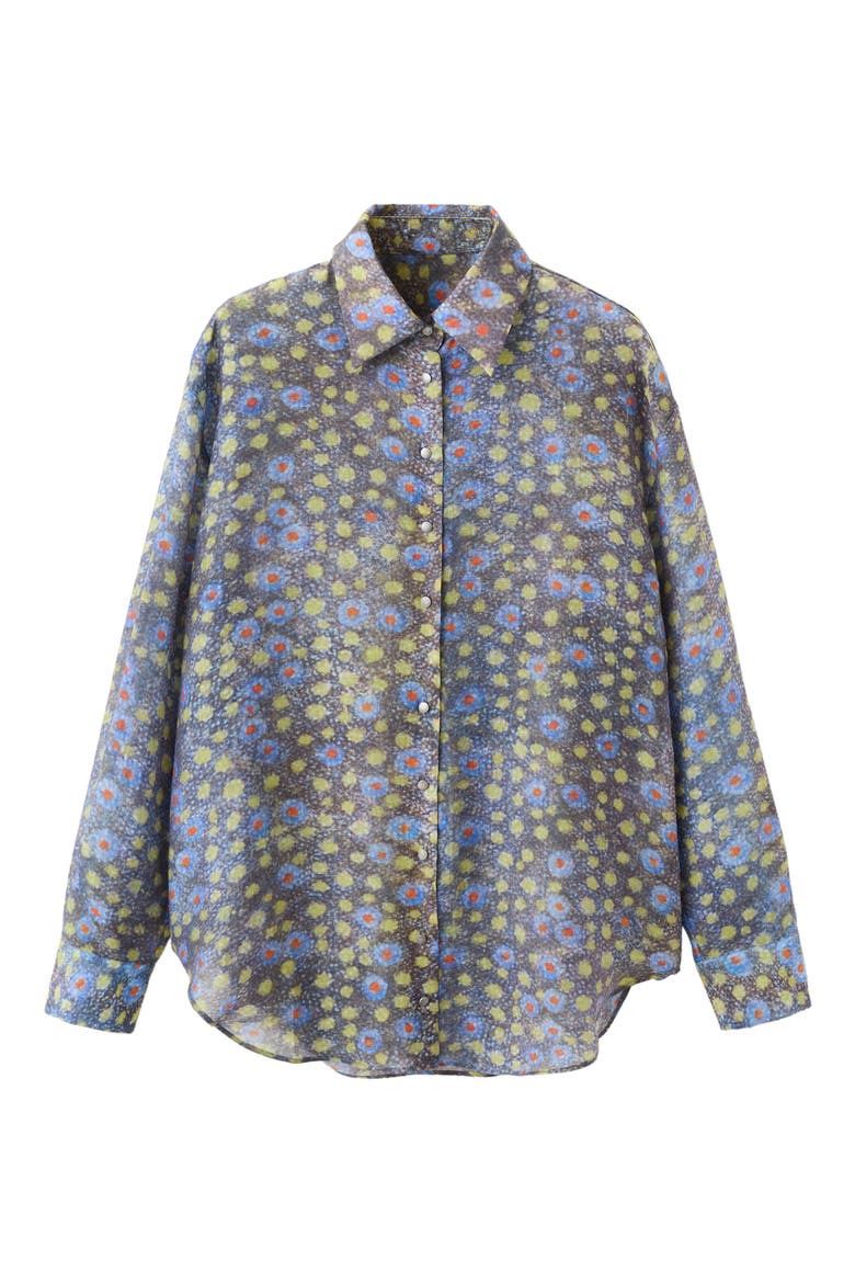 Semi-Sheer Printed Shirt, Main, color, BLACK