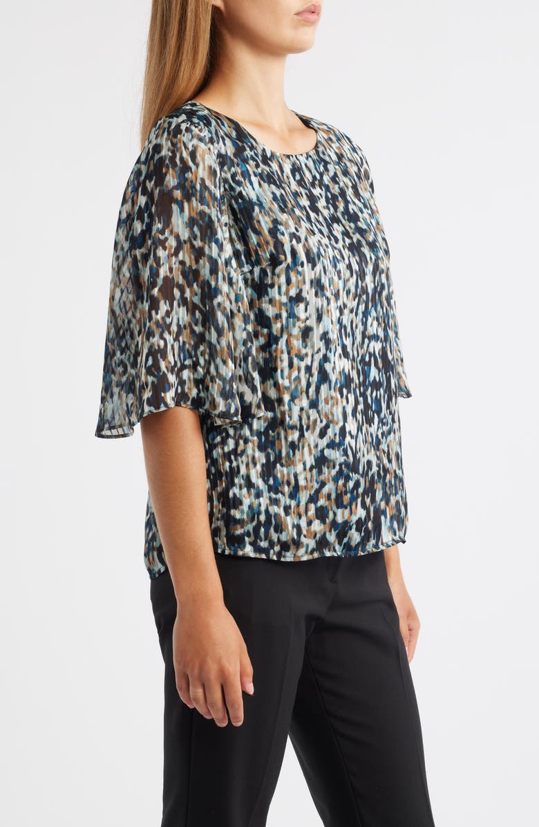 Anne Klein Splatter Print Cape Sleeve Top, Alternate, color, Baltic Teal Multi
