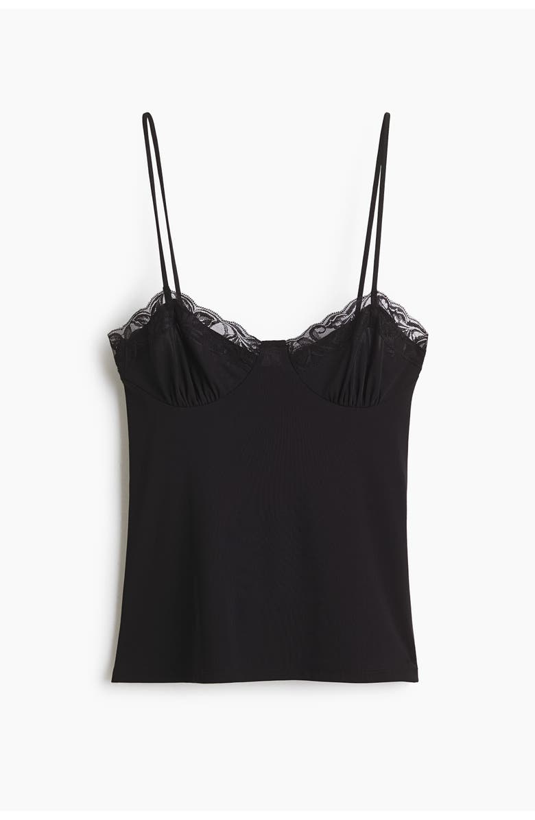 H&M Lace-trimmed Strappy Top, Main, color, Black