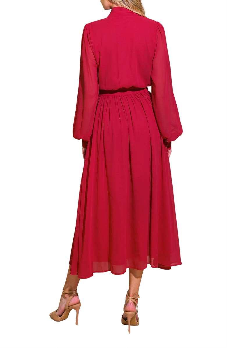 FLYING TOMATO Tie Neck Long Sleeve Chiffon Midi Dress, Alternate, color, Red