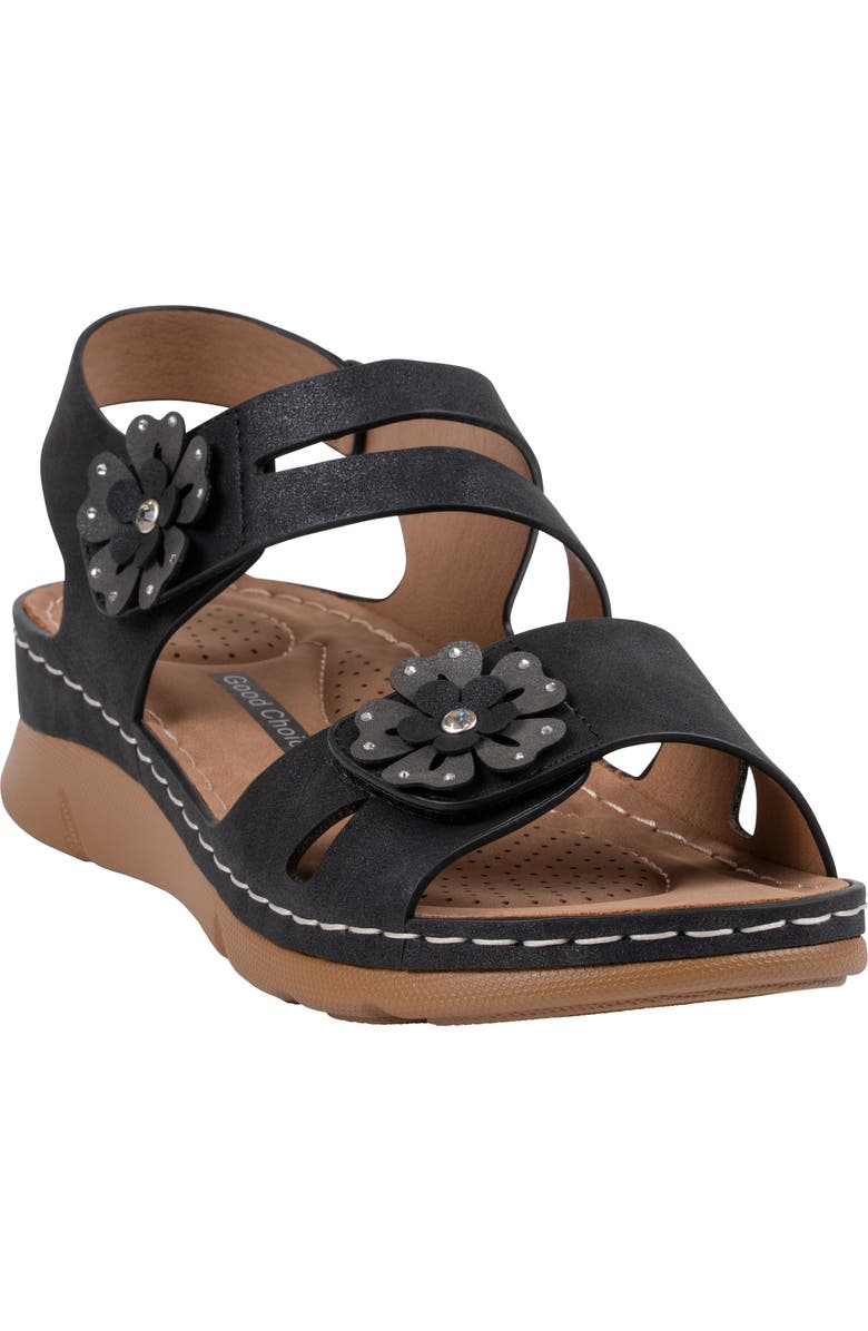 GOOD CHOICE NEW YORK Cadance Flower Sandal, Main, color, Black