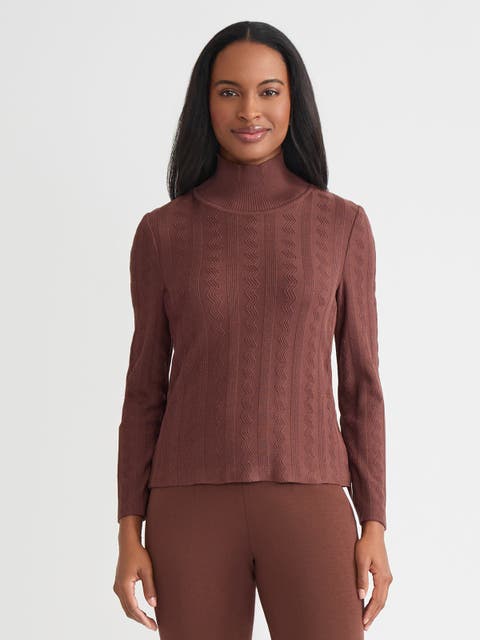 Mock Neck Tonal Soft Knit Top