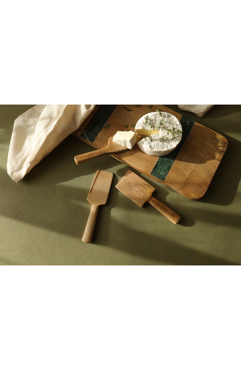 Foreside Home and Garden Cillian Dark Green Marble Tray with Spreader Set of 2, Alternate, color, Brown