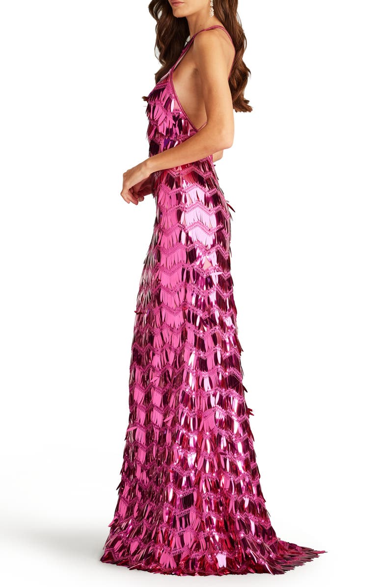 SHO by Tadashi Shoji Sequin Fringe Strappy Back Mermaid Gown, Alternate, color, Wild Pink