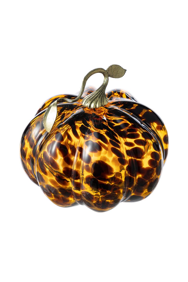 9.5"D Amber Dots Glass Pumpkin, Alternate, color, Black