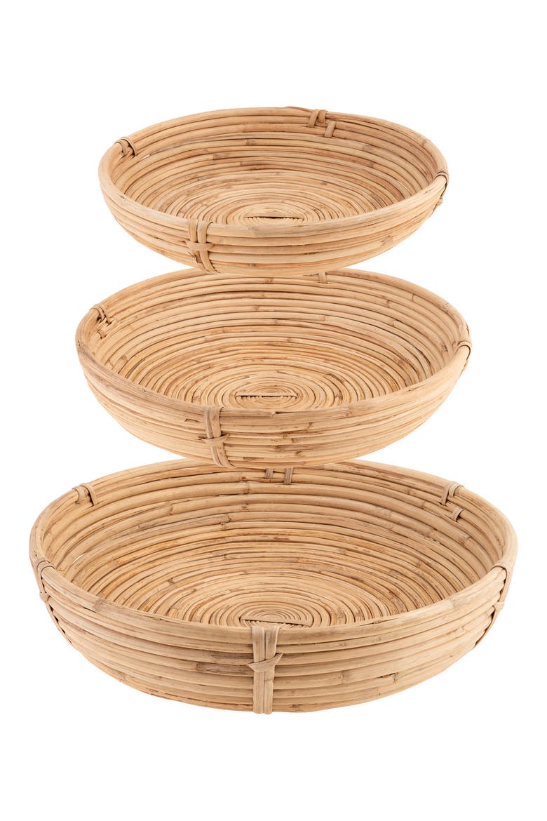 Set of 3 Round Rattan Bowls, Main, color, BROWN