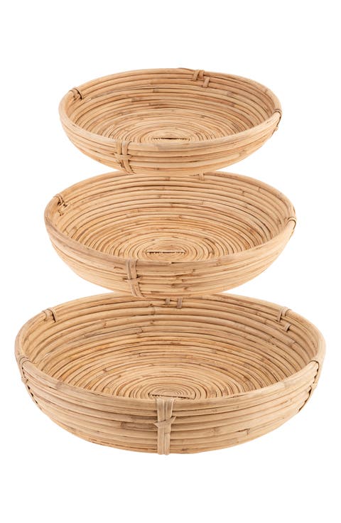 Set of 3 Round Rattan Bowls