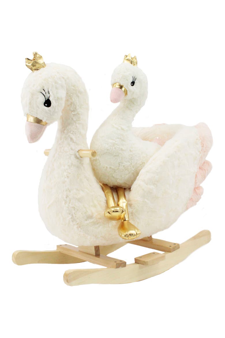 Darling Duo Swan Rocker & Toy Set, Main, color, WHITE