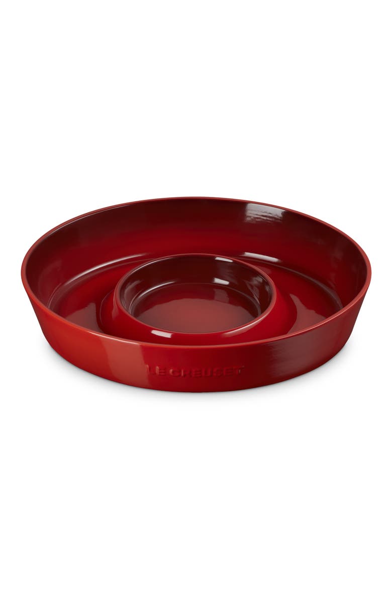 Oval Stoneware Chip & Dip Platter, Alternate, color, CERISE