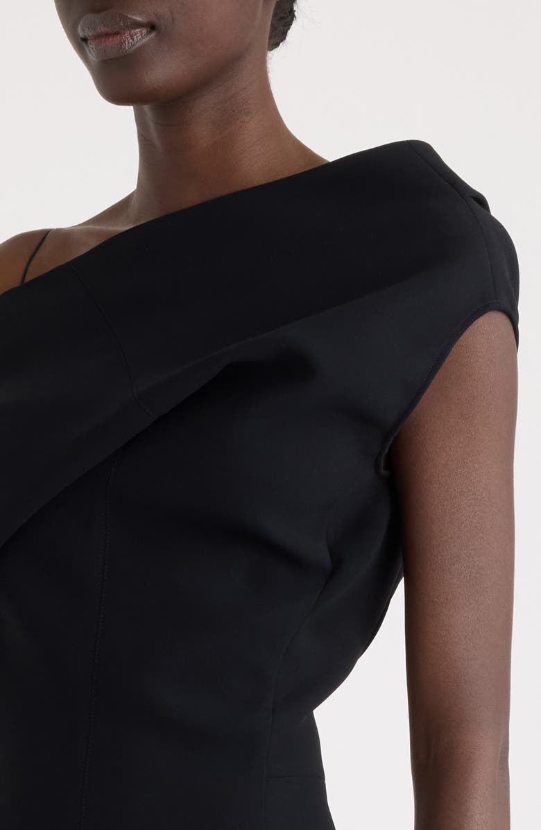 Jacquemus The Pesce Draped Shoulder Compact Crepe Minidress, Alternate, color, Black