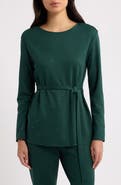 Anne Klein Belted Rhinestone Boat Neck Knit Top