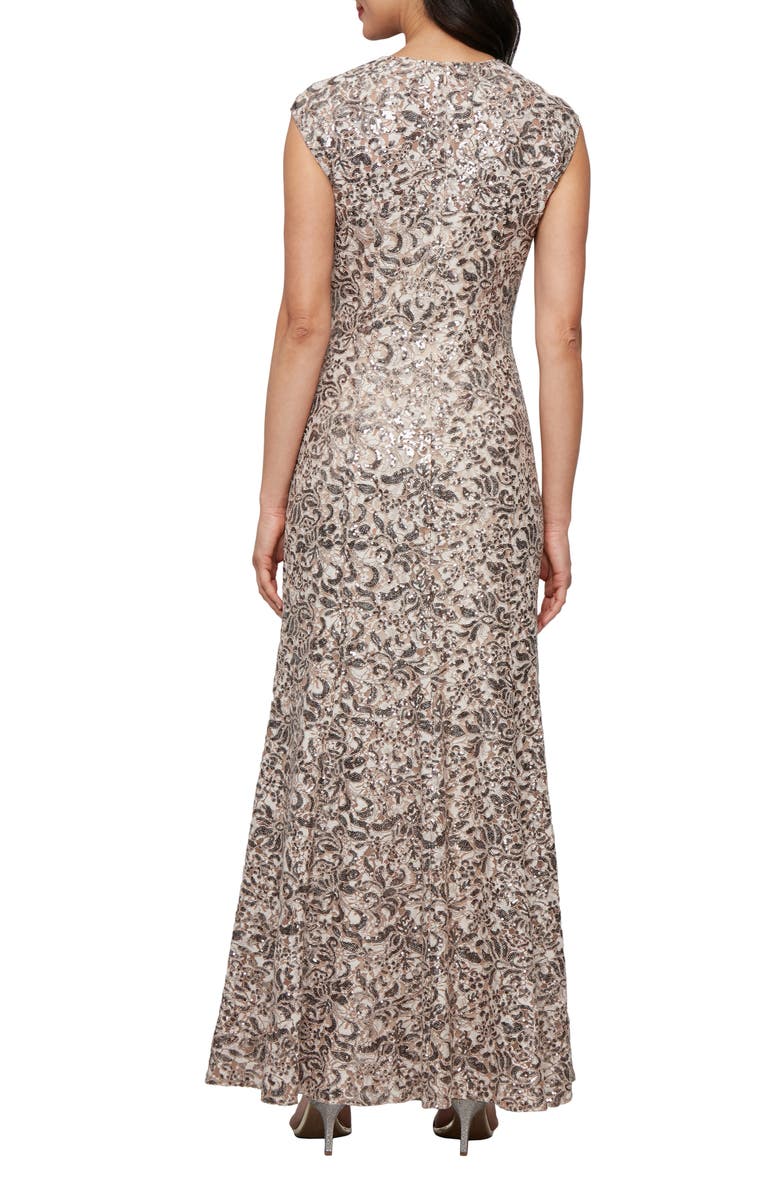 Alex Evenings Sequin Corded Lace Sleeveless Gown, Alternate, color, Mink