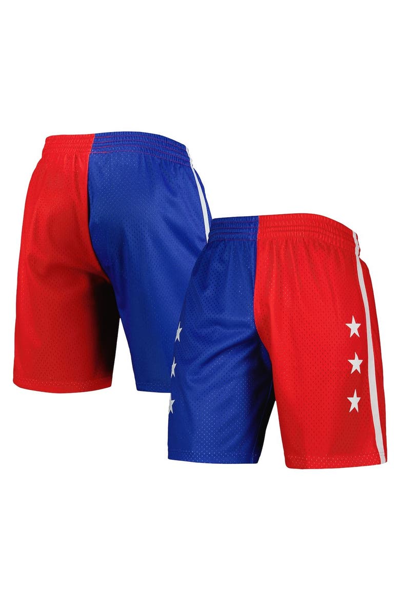 Men's Mitchell & Ness Blue/Red Washington Bullets Hardwood Classics 1996 Split Swingman Shorts, Main, color, Blue