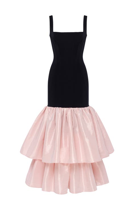 Fitted Maxi Dress With Puffy Tiered Skirt