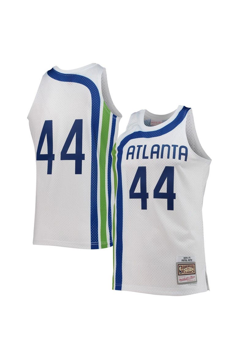 Men's Mitchell & Ness Pete Maravich White Atlanta Hawks 1970-71 Hardwood Classics Swingman Jersey, Main, color, White