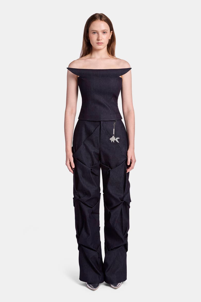Astrid Denim Corset, Alternate, color, Navy