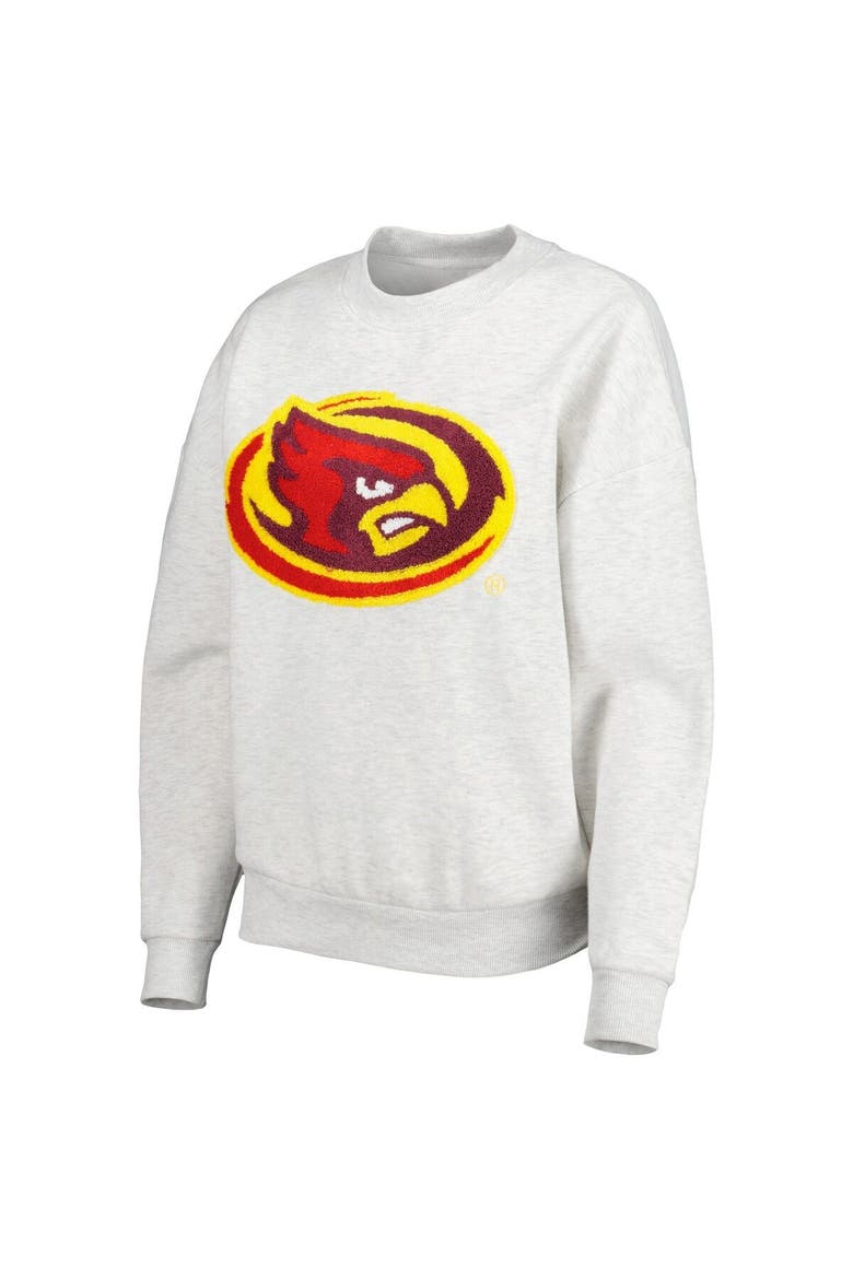 Women's Gameday Couture Heather Gray Iowa State Cyclones Chenille Patch Fleece Pullover Sweatshirt, Alternate, color, Heather Gray
