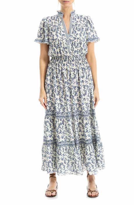 MAX STUDIO Smocked Flutter Sleeve Maxi Dress