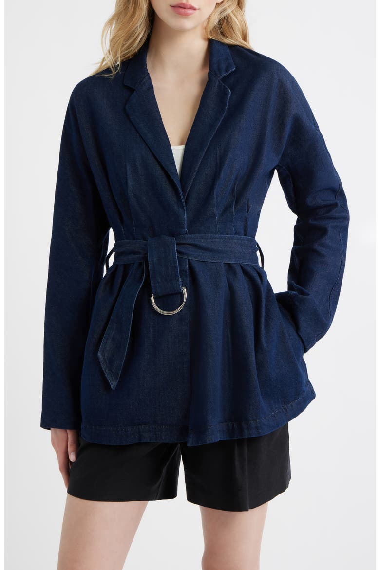 Mandi Belted Denim Blazer, Main, color, OCEAN RINSE