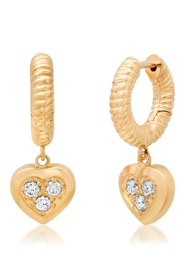 Pavé Diamond Heart Huggie Hoop Earrings, Main, color, YELLOW GOLD