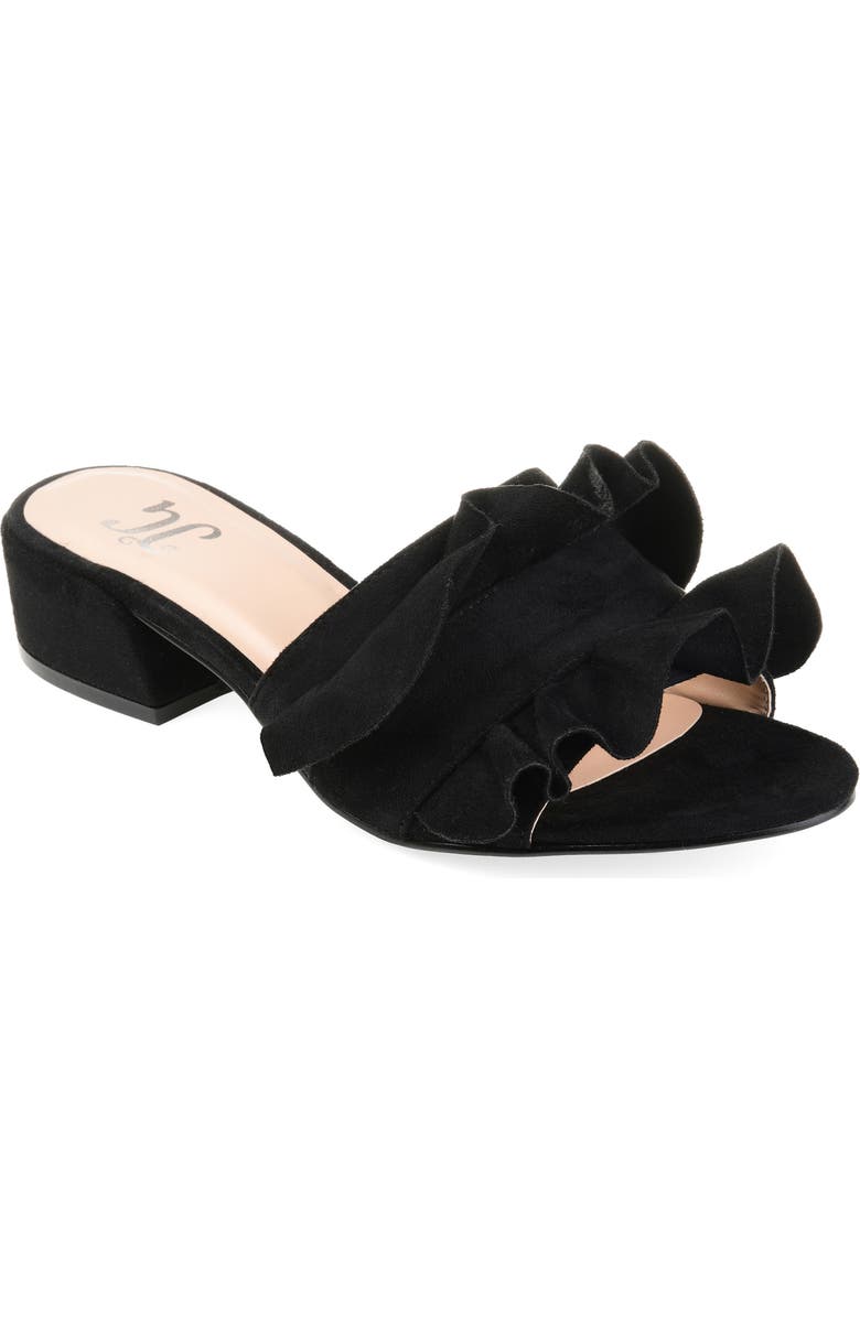 Journee Collection Sabica Ruffle Slide Sandal, Main, color, Black