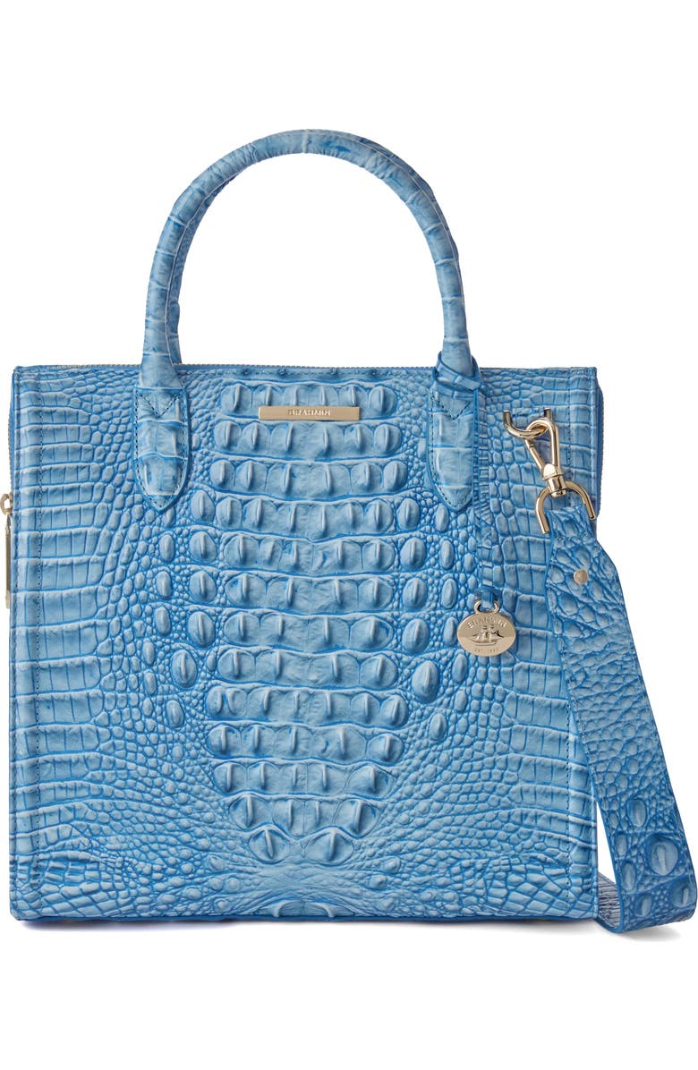 Brahmin Caroline Croc Embossed Leather Satchel, Alternate, color, Aura Blue