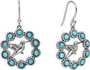 YS GEMS Turquoise Floral Hummingbird Drop Earrings