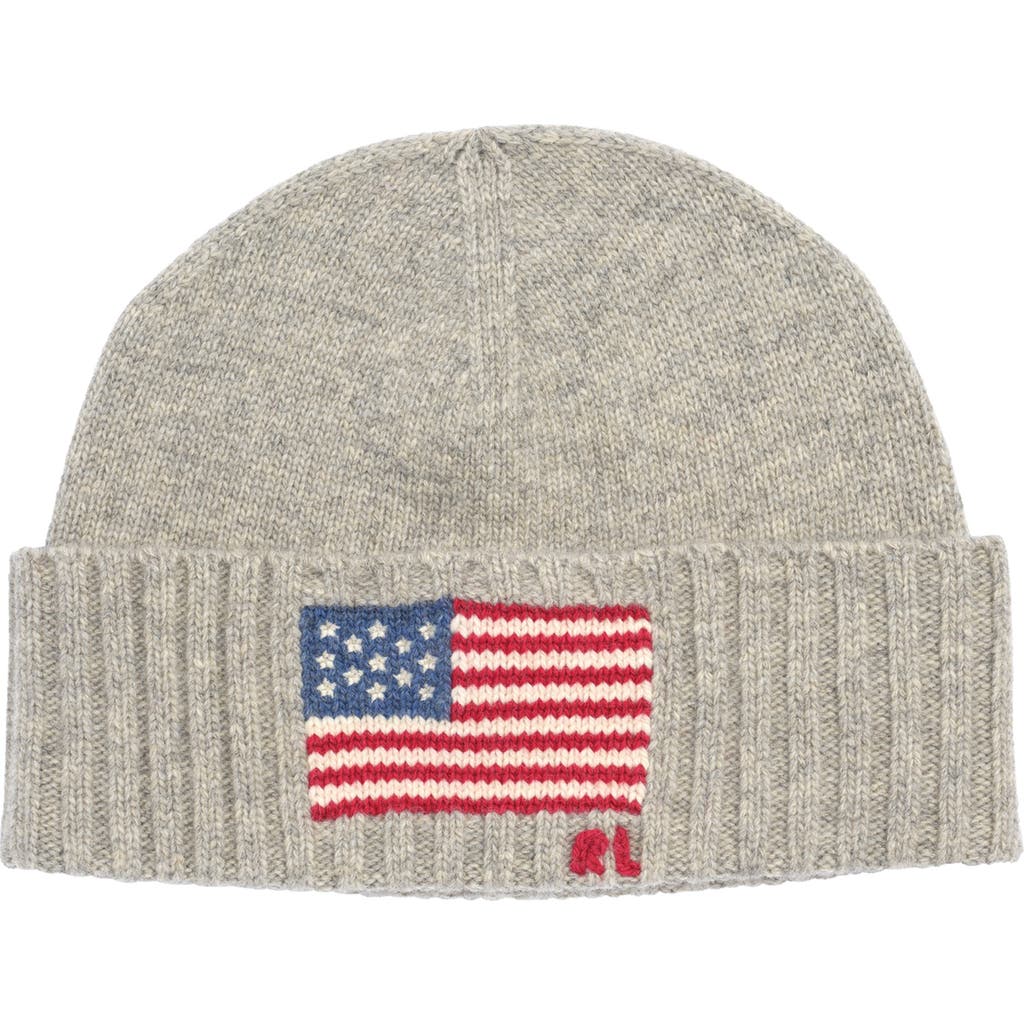 Polo Ralph Lauren Flag Wool Blend Beanie In Gray