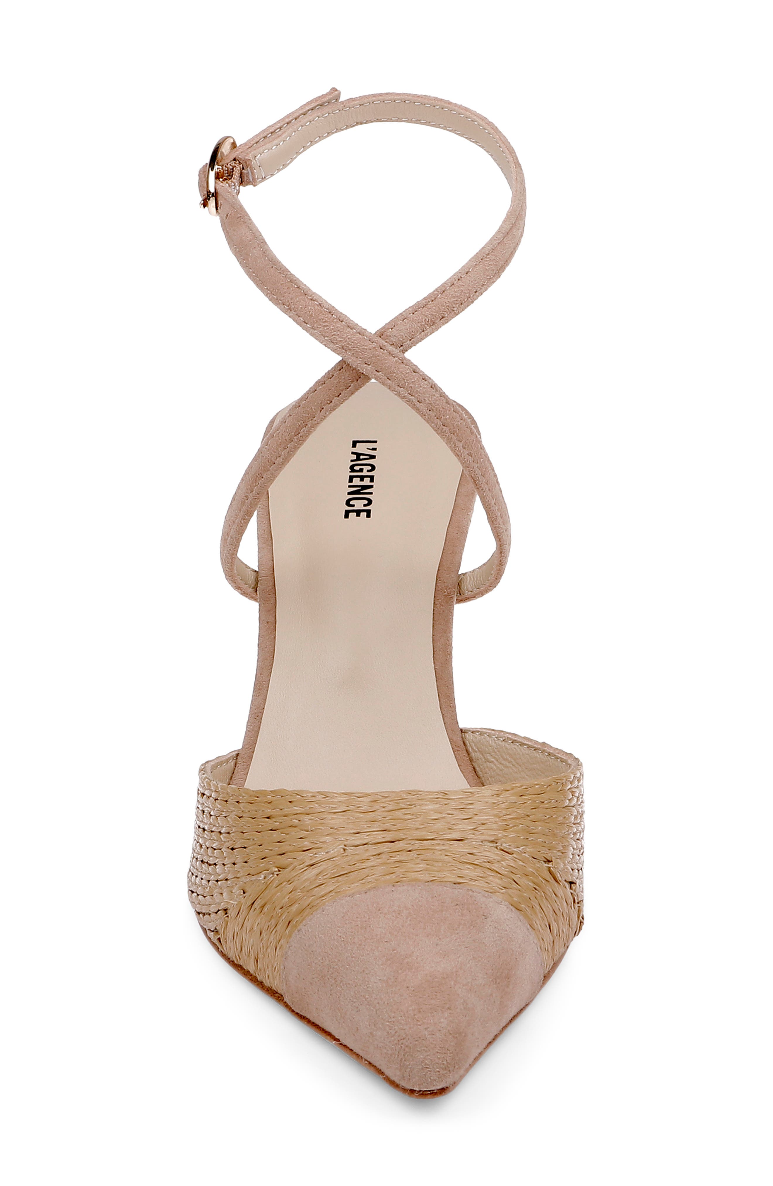L'AGENCE Moselle Ankle Strap Pointed Cap Toe Pump, Alternate, color, Natural/ Natural