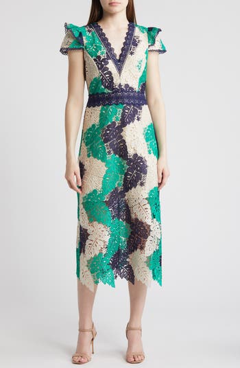 Adelyn Rae Adeline Palm Lace Midi Dress | Nordstrom