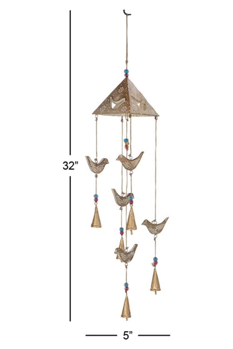 GINGER BIRCH STUDIO Goldtone Mango Wood Indoor & Outdoor Bird Windchime ...