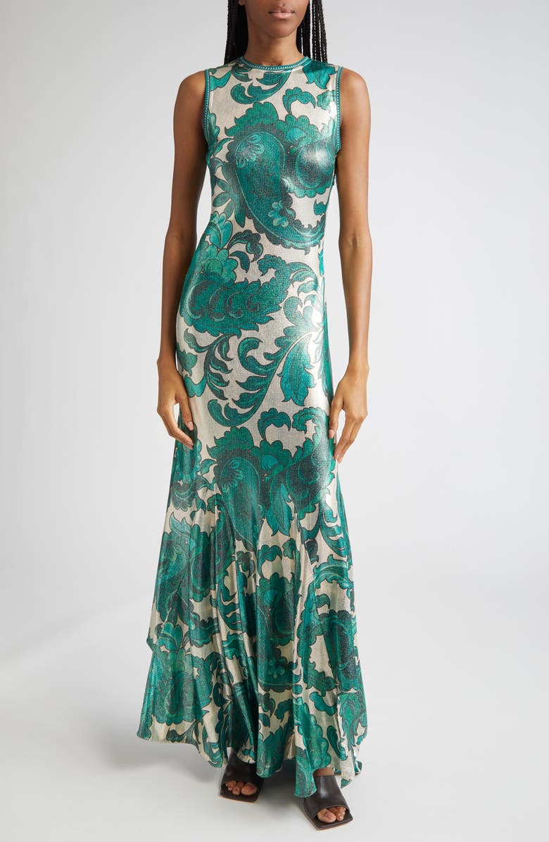 Etro Paisley Cutout Laminated Jersey Gown, Main, color, 