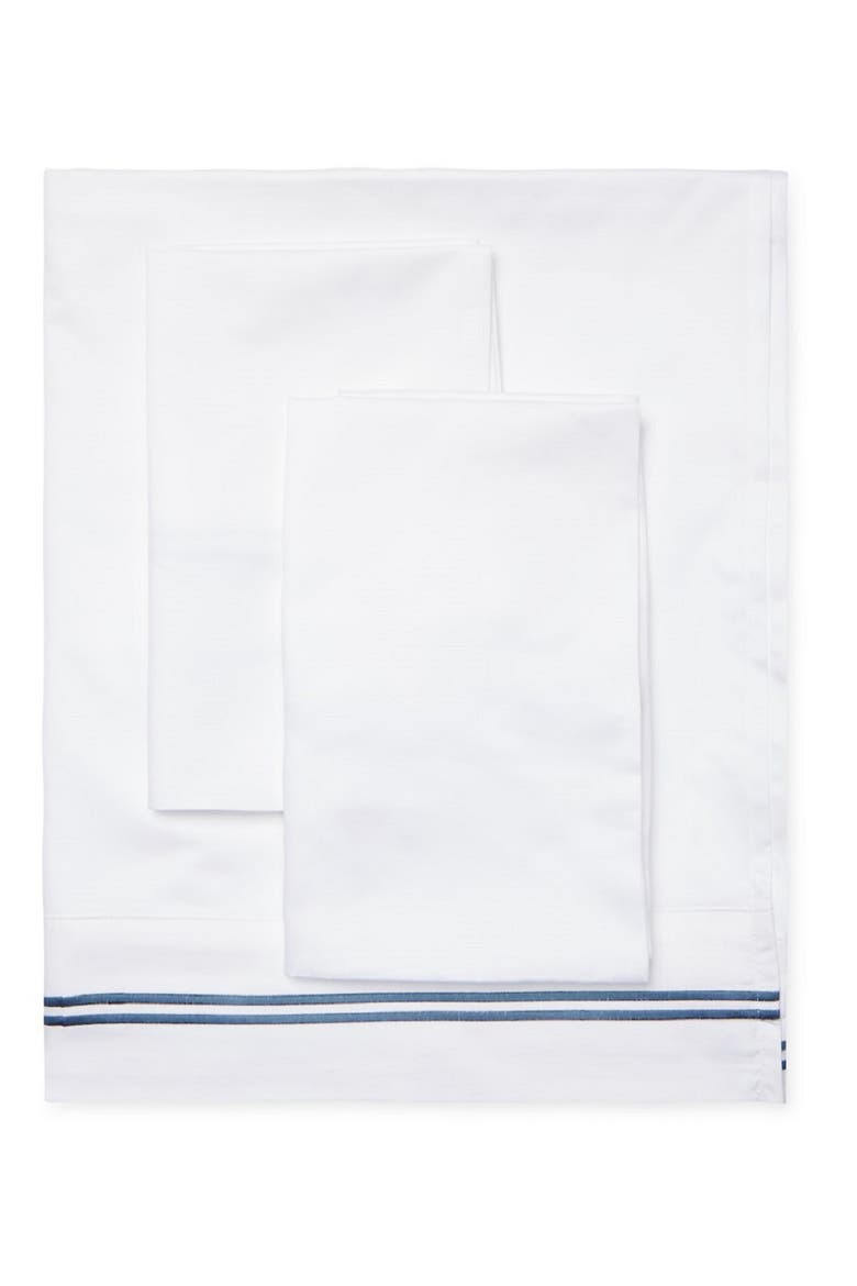 Dual Stripe Embroidered 600 Thread Count Cotton Sheet Set, Alternate, color, NAVY
