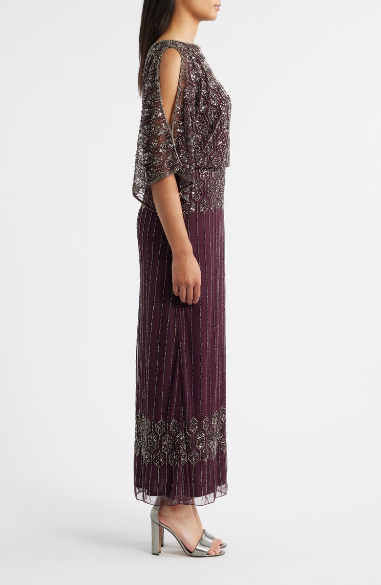 Pisarro Nights Beaded Blouson Split Sleeve Gown, Alternate, color, Wine