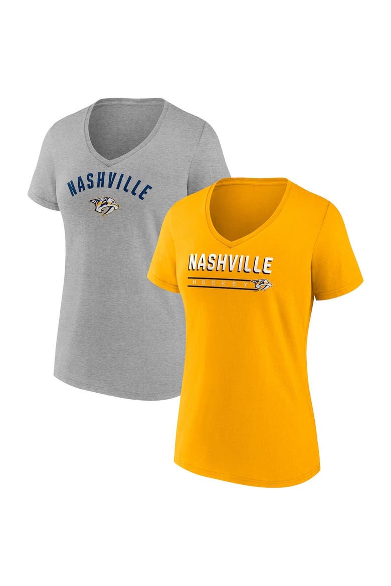 Women's Fanatics Branded Gold/Heathered Gray Nashville Predators 2-Pack V-Neck T-Shirt Set, Main, color, Gold