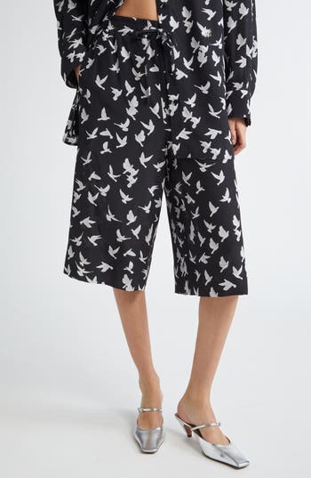 Stella Mccartney Mini Birds Silk Shorts In Black