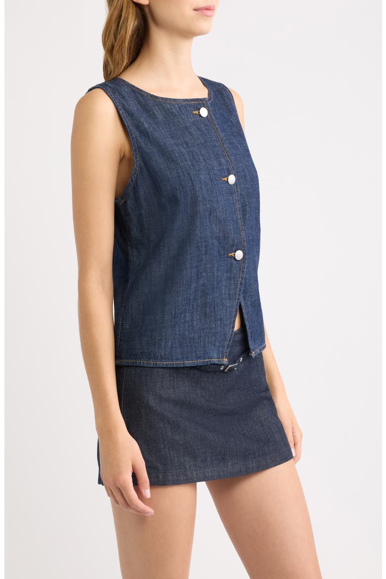 Lia Denim Cutaway Vest, Alternate, color, OPEN BLUE