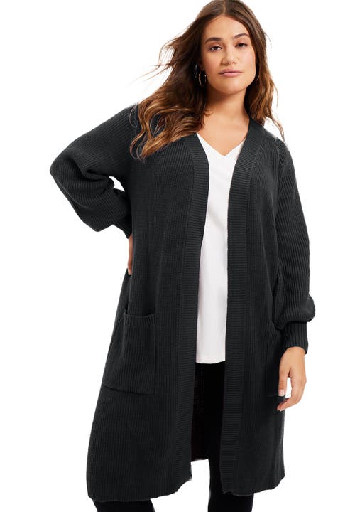 June + Vie Open-front Cardigan In Black