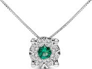 Haus of Brilliance 14K Gold Emerald & 1/3 Cttw Diamond Halo Pendant Necklace