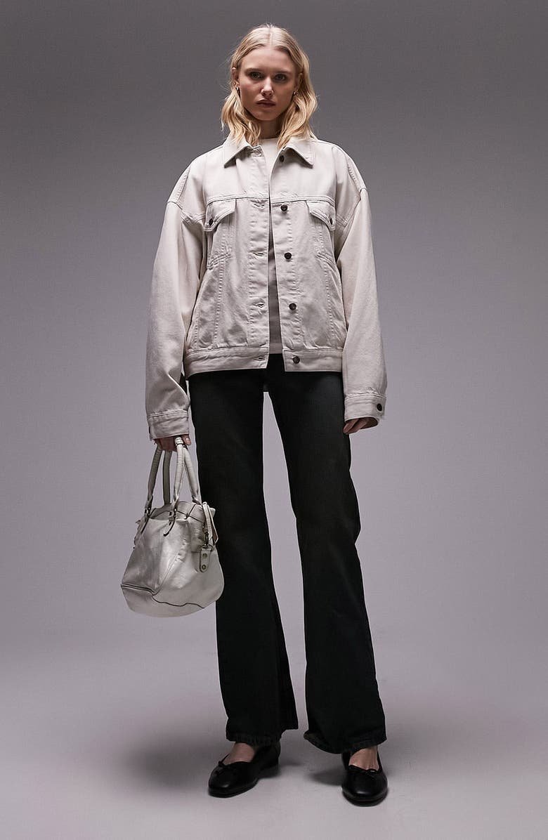 Topshop Balloon Sleeve Oversize Denim Jacket, Main, color,