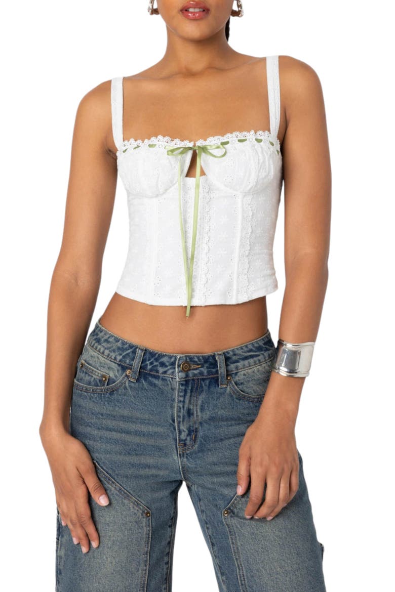 Garden Girl Eyelet Lace Corset Top, Main, color, WHITE