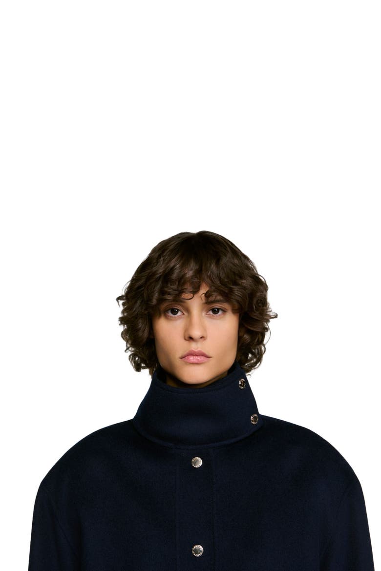 Double-faced standing collar coat, Alternate, color, Navy blue