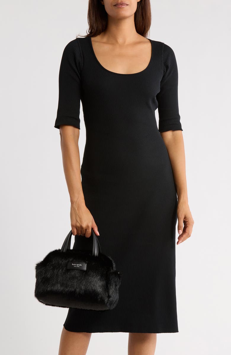 Kate Spade New York puffed faux fur satchel, Alternate, color, Black