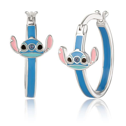Disney Blue Crystal Enamel Hoop Earring In Blue