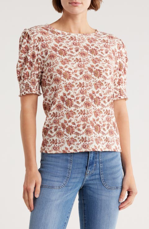 Smocked Shoulder Pointelle Knit Top