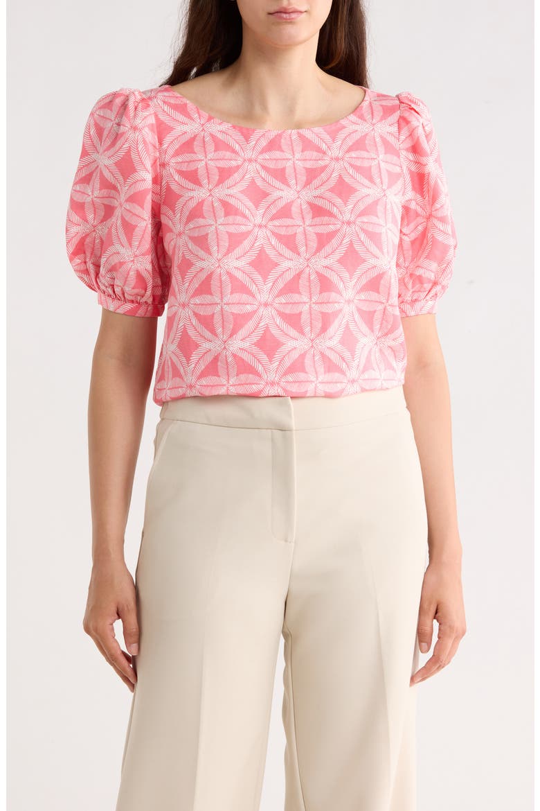 Breeze Block Beth Puff Sleeve Linen Blend Top, Main, color, RED CORAL