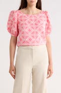 Tori Richard Breeze Block Beth Puff Sleeve Linen Blend Top